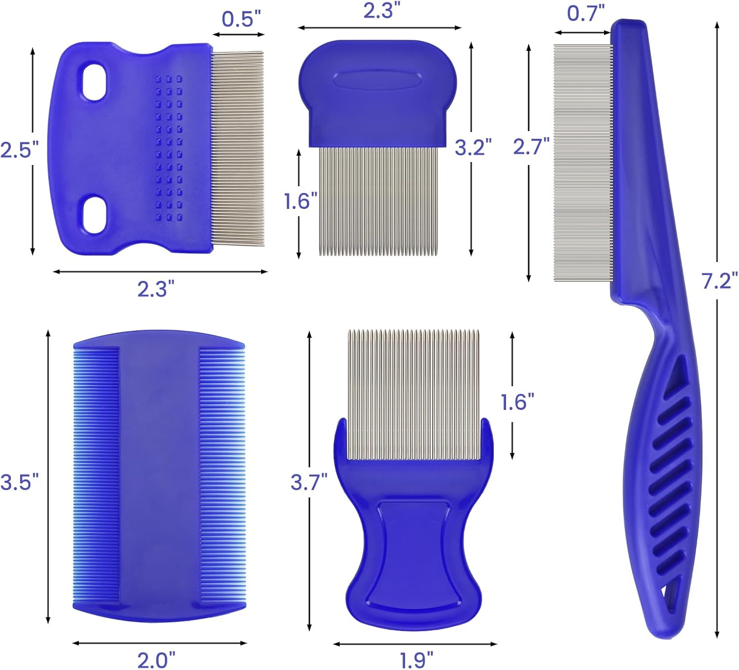 6 Pieces Stainless Steel Teeth Pet Lice Comb Set,Flea Comb for Cats & Dogs,Pet Grooming Comb for Pets Gently Removing Knots and Lice, Flea Comb for Small & Medium Pets(Blue,Pink) (Blue) - Bluepink 6P image number 6