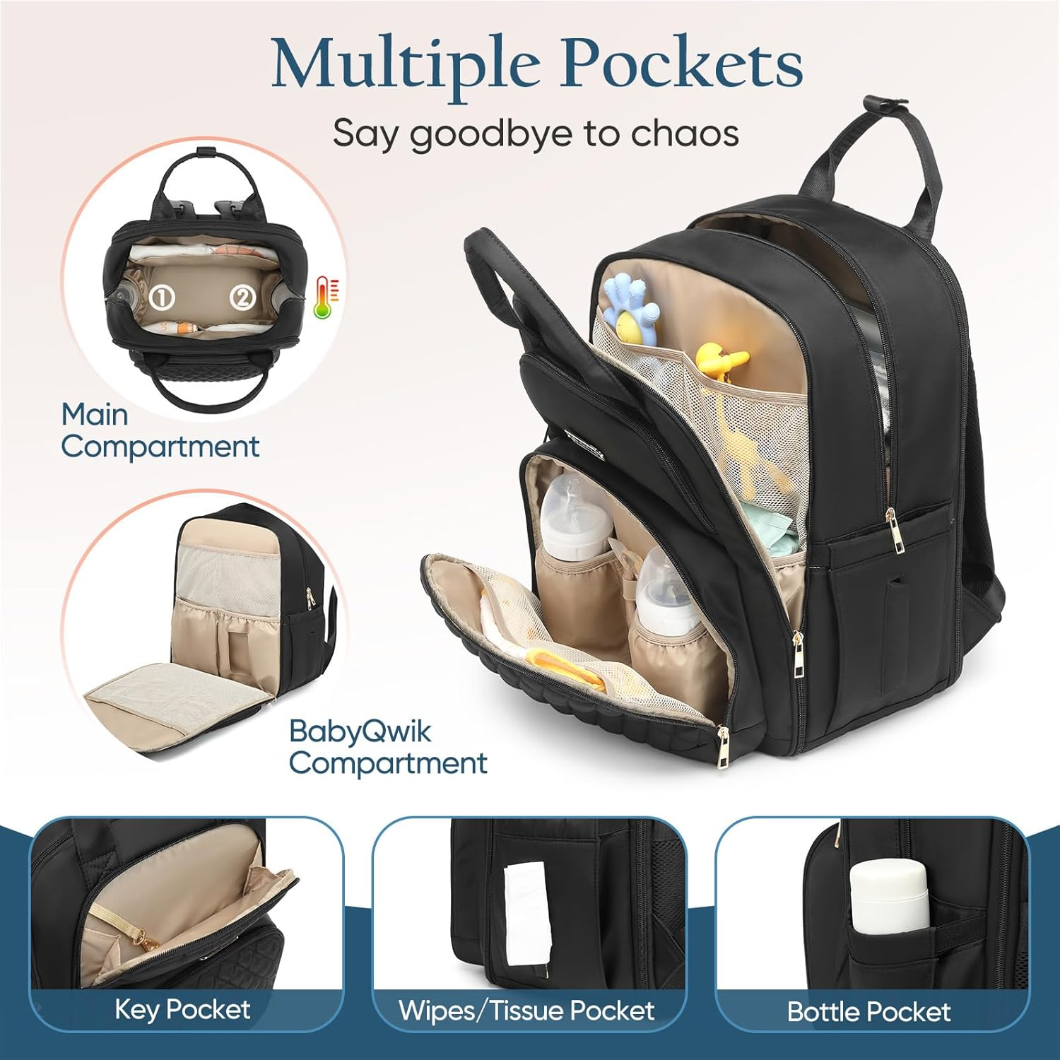 Qualyphant Diaper Bag Backpack - Expandable 35L Extra Large Diapers Bags for 2 Kids Twins, Quilted Baby Changing Backpacks image number 5