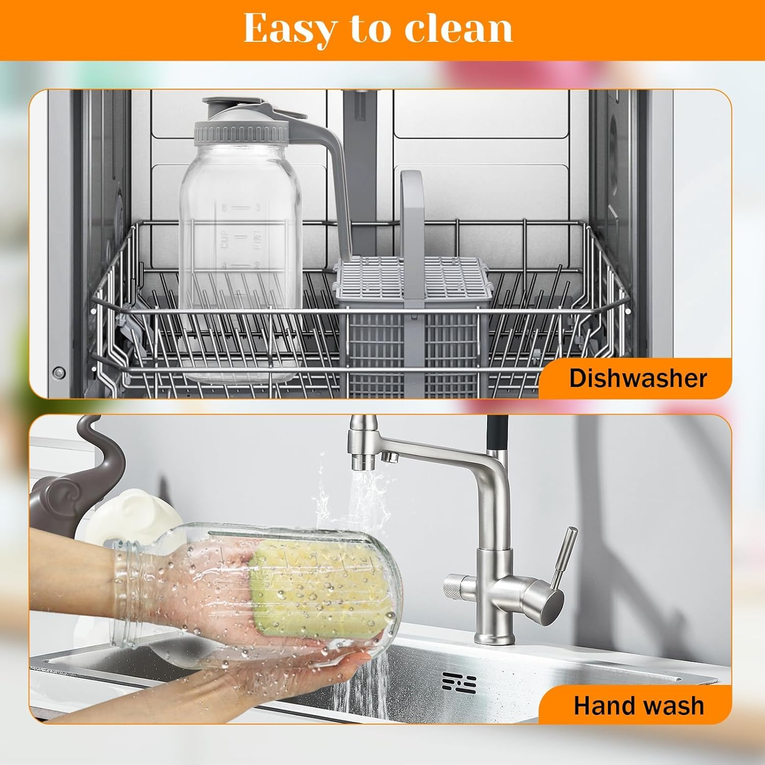 AVITONG 2 Pack Glass Drink Jugs with Handles & Lids &ndash; 1.9L Large Capacity Water Pitchers for Iced Tea, Juice, Lemonade & Fruit Infusion &ndash; Bpa-Free, Leakproof, Fridge & Dishwasher Safe image number 5