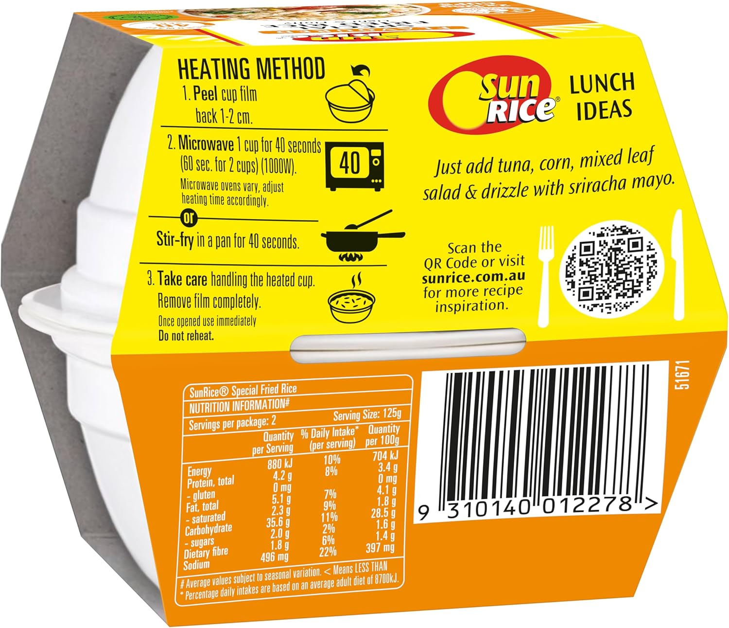 Sunrice Microwave Special Fried Rice Flavoured Rice Cups 6X 2X125G image number 6