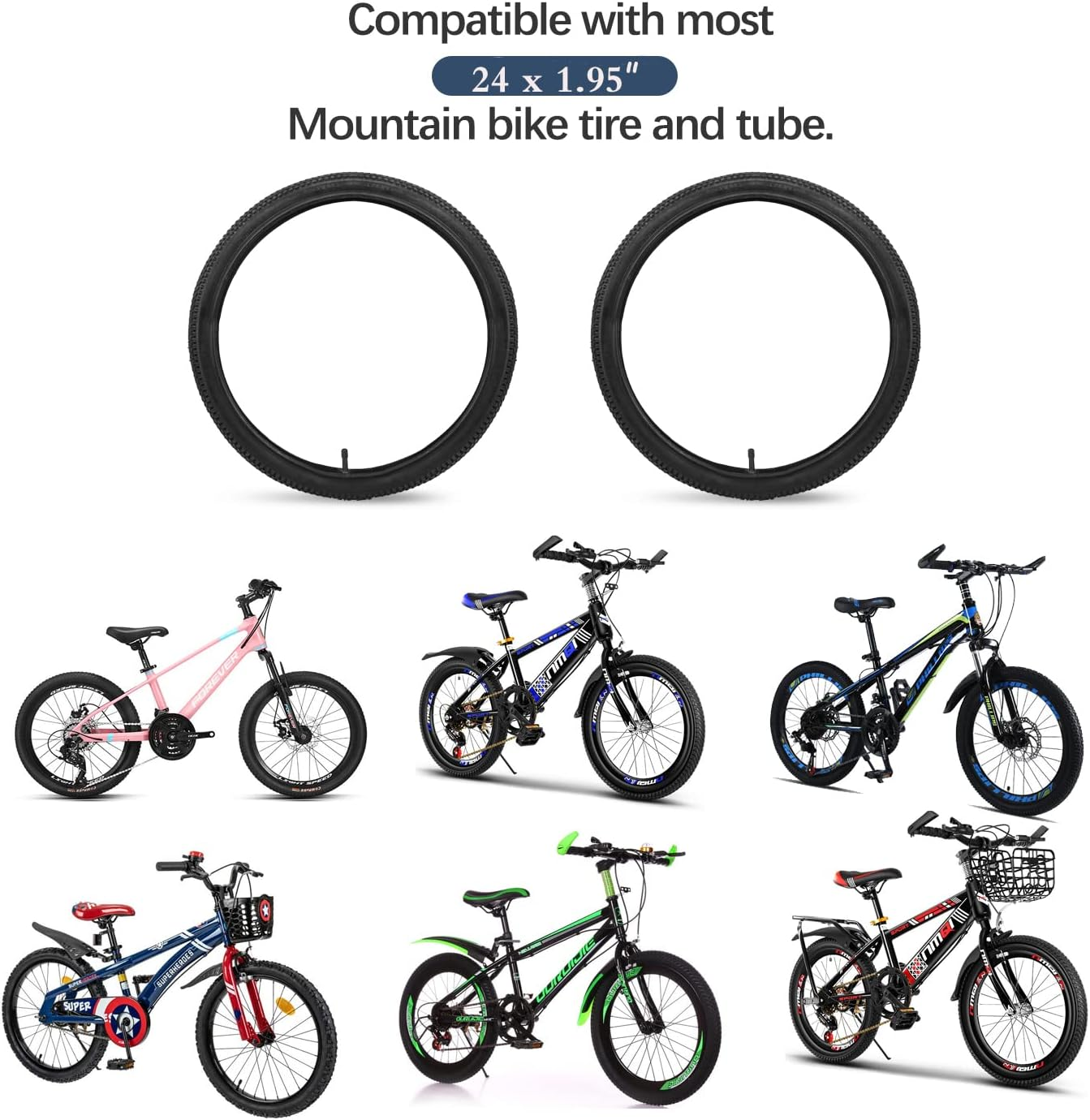 Yunscm 2 Pcs,24X1.95 Bike Tires,24X1.95 Bike Tyres,24X1.95 Bicycle Tires,24X1.95 Bike Tyre + Bike Inner Tube Schrader Valve 32Mm + Tire Lever,Mountain Bike Tire 24X1.95,Mtb Tire 24X1.95,Y-026 image number 3