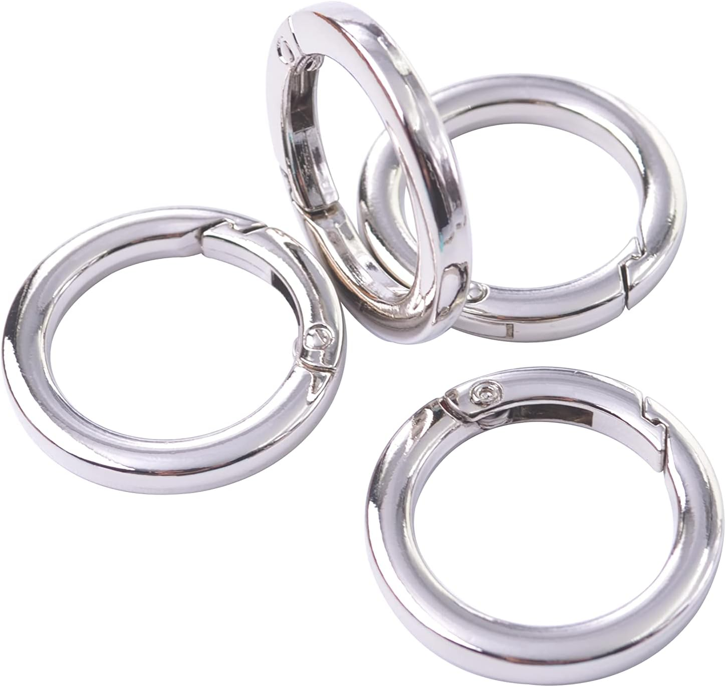 4Pcs round Carabiner Metal Spring Key Ring,Spring Snap Hooks Clip,Spring Keyring Buckle,Flat O Ring for Purses Bbc40-32-Silver image number 3