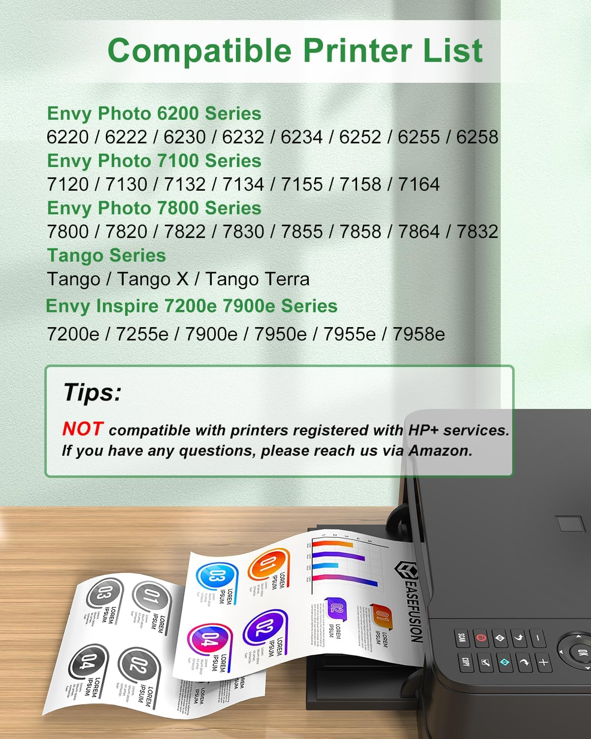 64XL Replacement for HP Ink 64 Black and Color Combo Pack for HP Envy Photo 7855 7858 7155 Envy Inspire 7900E 7200E 7955E Tango Printer Ink Cartridges image number 2