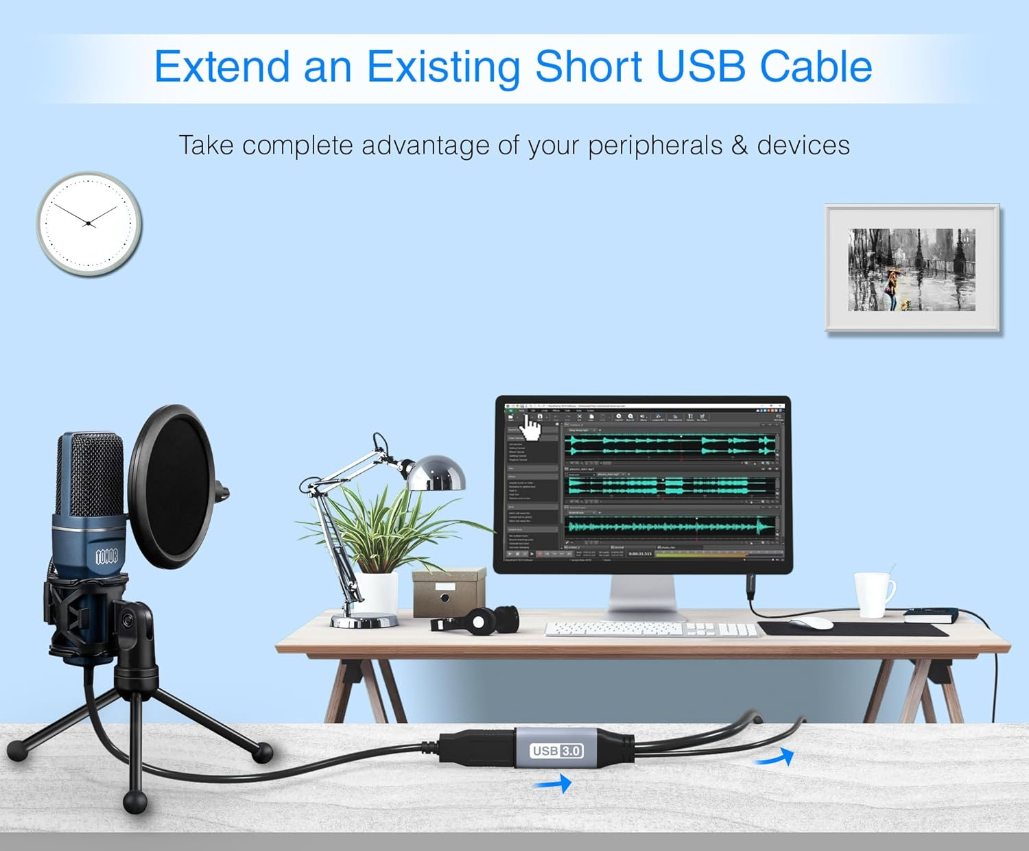 Bluerigger USB 3.0 Extension Cable (10M, Active, 5 Gbps, In-Wall CL3 Rated, Type a Male to Female Adapter Cord) - Long USB Repeater Extender for VR Headset, Printer, Hard Drive, Keyboard, Mouse, Xbox image number 1