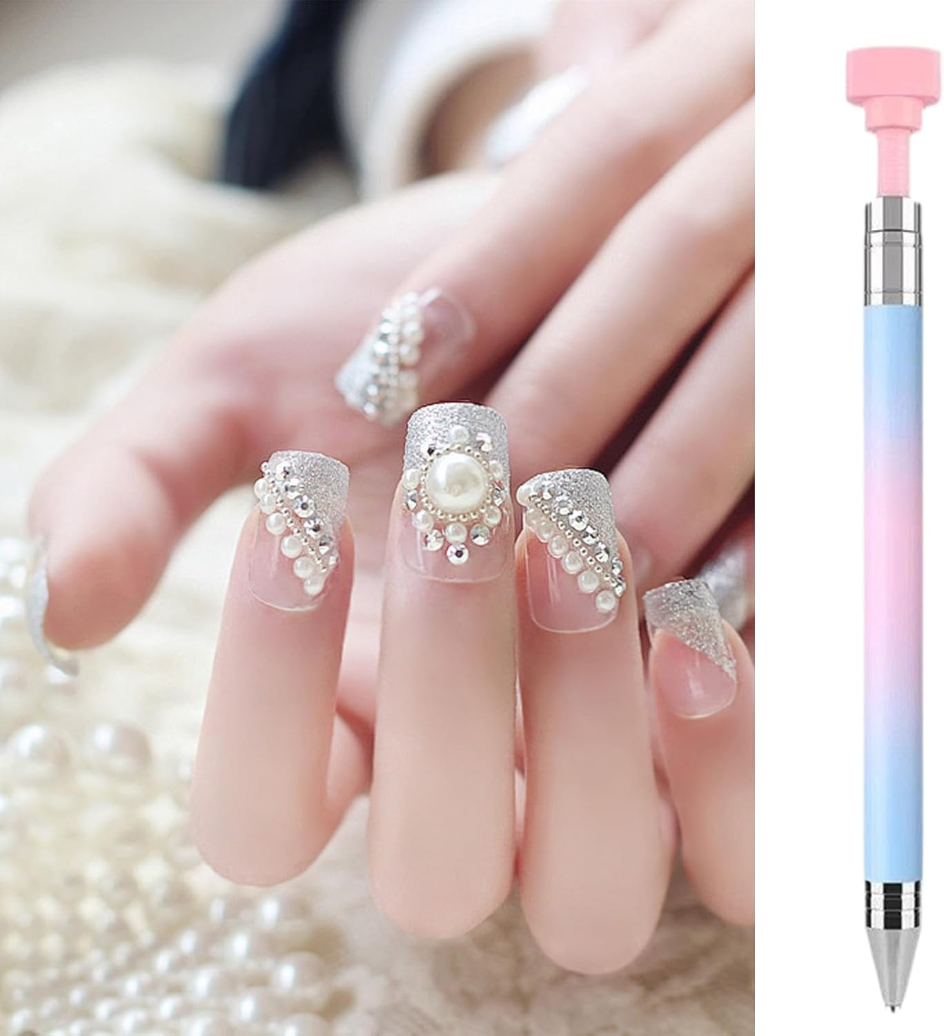 Refillable Wax Pen | Art Accessories | Rhinestone Pickup Tool Pen - for Painting Manicure Jewelry Fixing - White image number 2