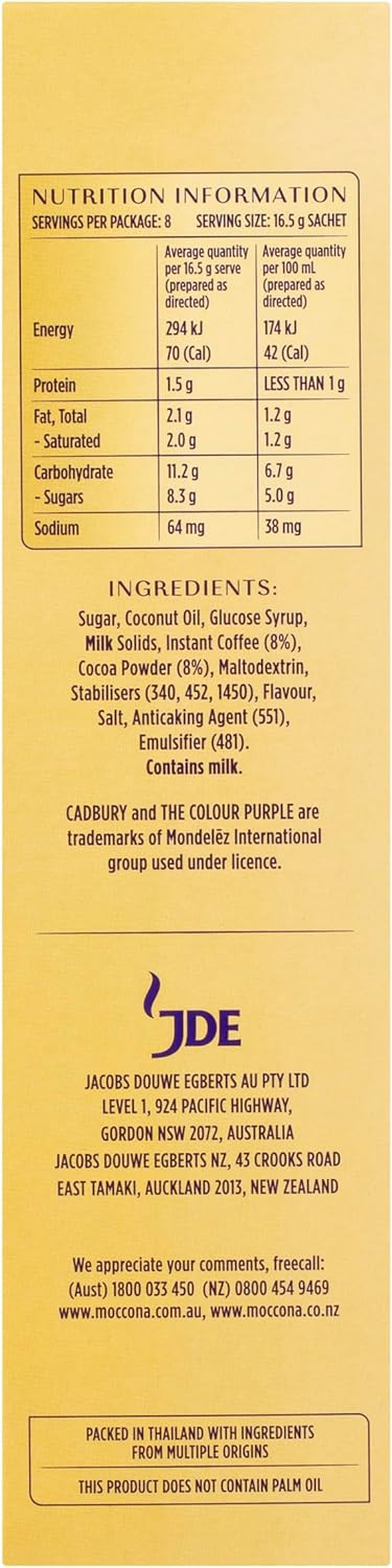 Moccona Cadbury Hazelnut Mocha - 40 Individual Sachets (8 X 5 Pack) image number 2