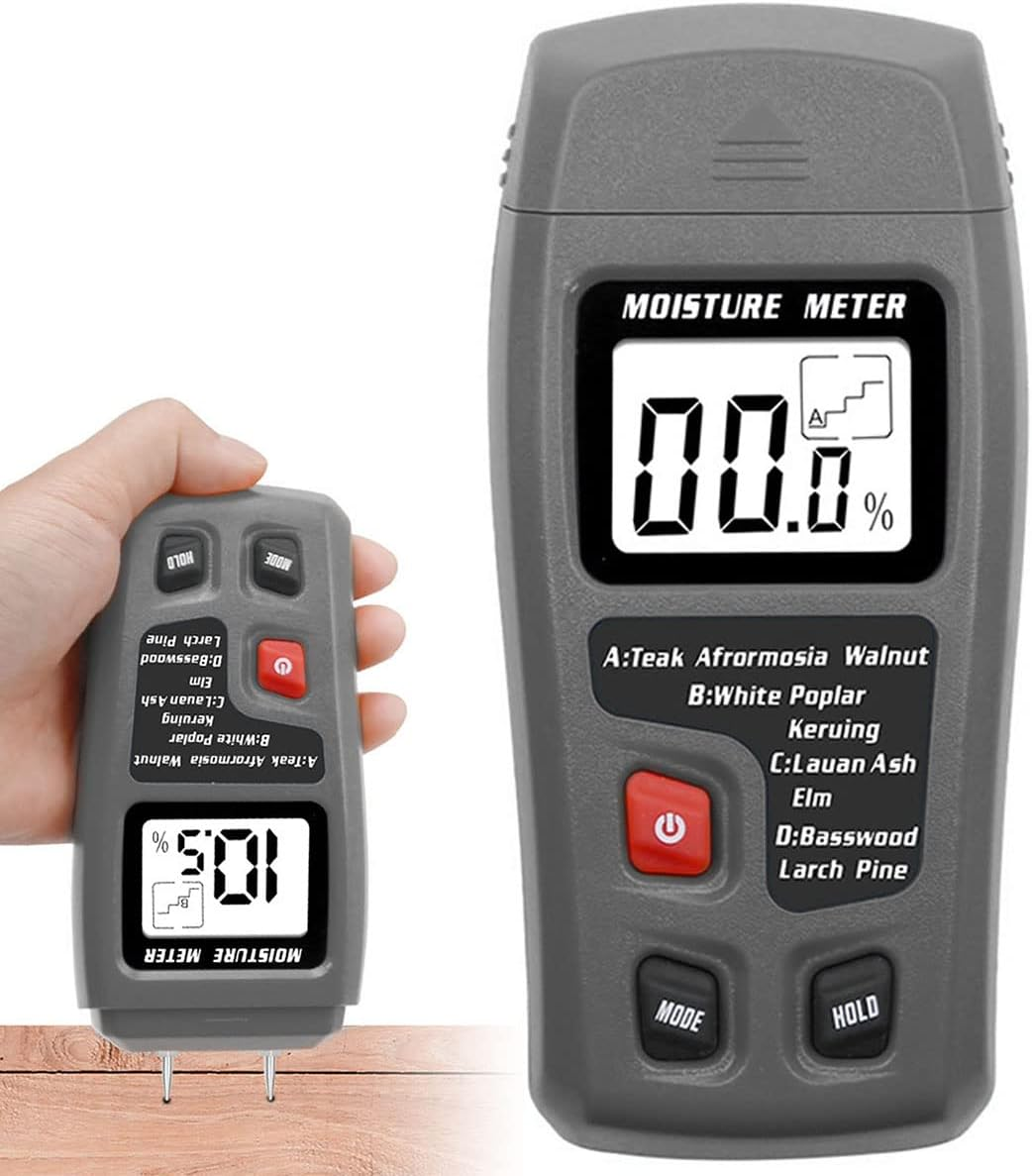 Wood Moisture Meter, Digital Moisture Detector, Portable Hygrometer, 9V Digital Moisture Detector with 4 Modes Handheld Water Leak Detector LCD Display (Black) image number 1