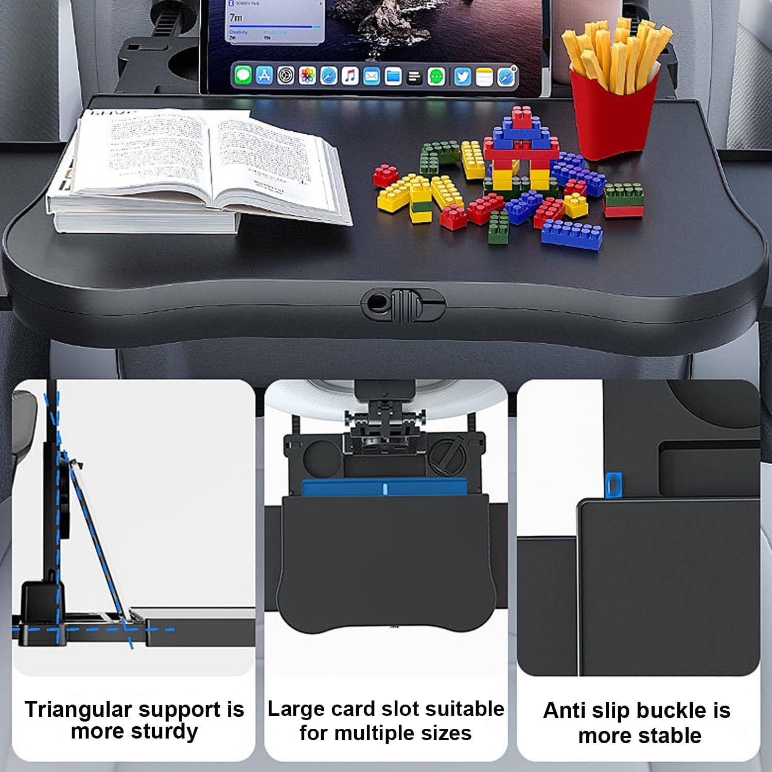 Mfancy Car Seat Table with Expandable Tray | Car Desk&ndash;Foldable Laptop Table for Steering Wheel & Backseat | Car Accessories for Eating, Work, Kids Study | Universal Fit with Cup & Phone Holder image number 3