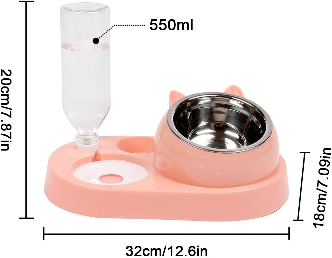 Cat Food Bowls - Cat Water Bowl with Stand - Cat Food Feeding Dishes with Automatic Cat Water Bottle for Small Dogs and Cats (Color : C: Pink Stainless Steel Bowl) image number 6