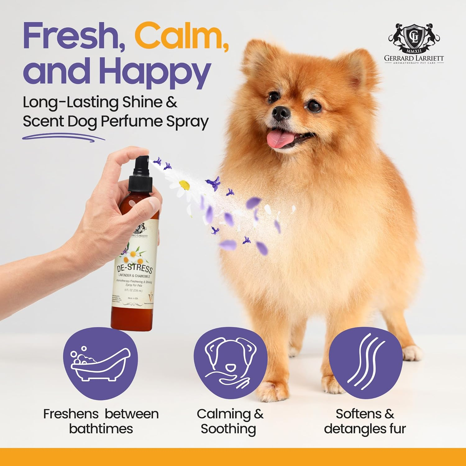 Lavender & Chamomile Aromatherapy Freshening & Shining Spray for Pets, Dog Grooming Spray & Pet Odor Eliminator - 8 FL OZ (236 Ml) image number 2
