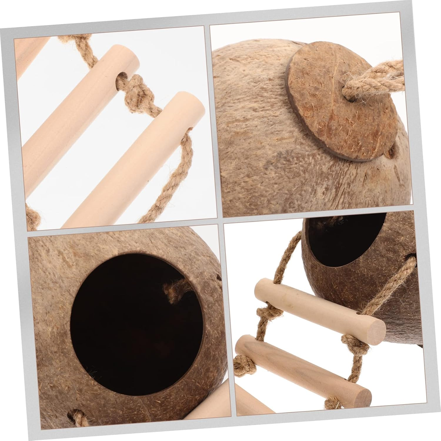 DOITOOL Wood Pet Hideout with Ladder Design, Coconut Shell Hanging Nest Toy for Hamsters and Small Animals, Bite-Resistant Climbing Habitat D&eacute;cor for Cage Playground image number 4