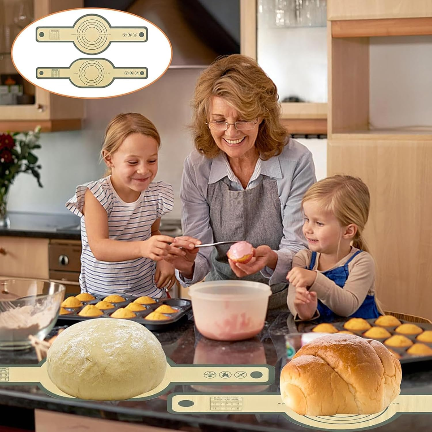 Silicone Bread Sling Oval and round - Non-Stick & Easy Clean Reusable Oval Silicone Baking Mat for Dutch Oven. with Long Handles Sourdough Bread Baking Mat Tools Supplier Liner (Gray) image number 3