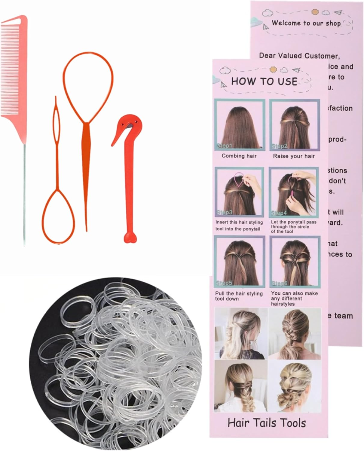 4 Piece Hair Braiding Tool Kit Professional Hair Styling Set for Perfect Braids, Includes Hook, Comb, Clips, and Accessories Ideal for Beginners and Expert (Red) image number 5