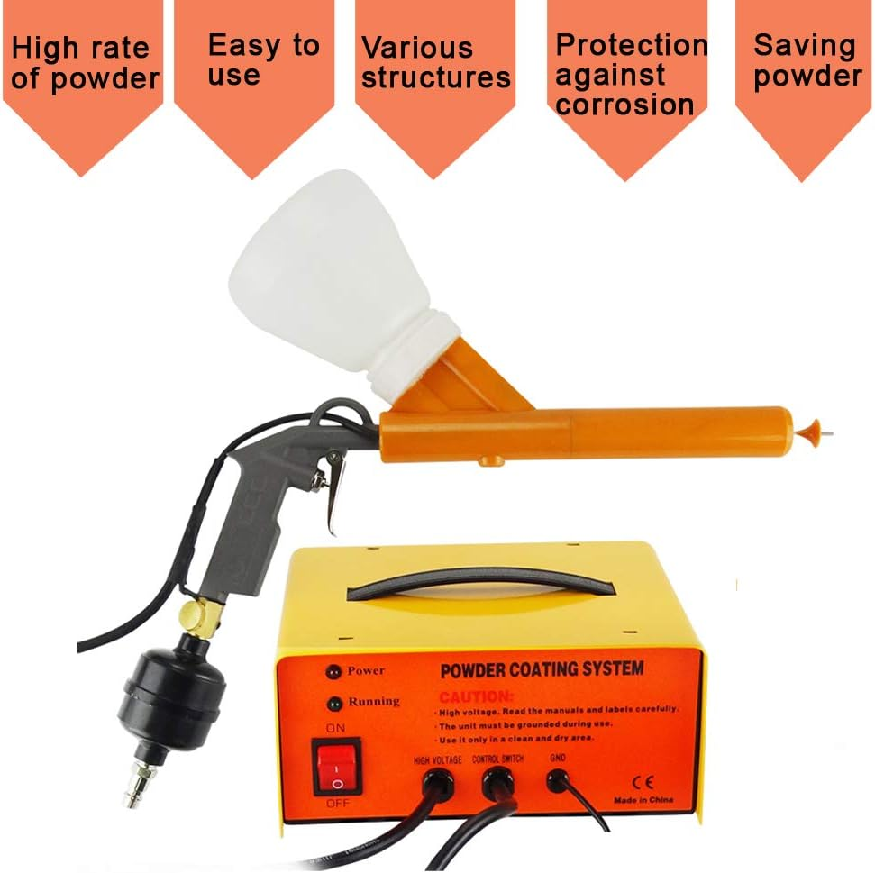 Powder Coating Gun,Portable Powder Coating System,Electrostatic Spray Machine Set,Foot Switch,Power Source,3 Nozzles and 2 Powder Cups,30-50Kv image number 4