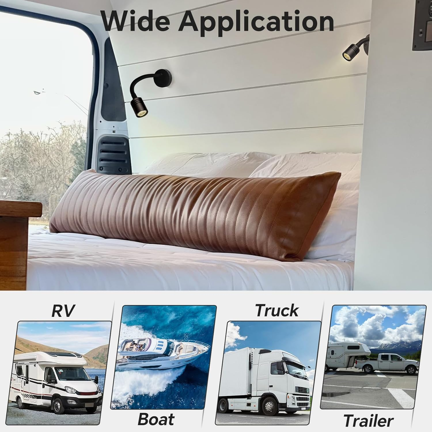 RV Campervan LED Reading Light 12V Dimmable Flexible Gooseneck with USB Wall Lamp Bed Side 2 Pieces DC 12V - 24V Spot Eye Care Wall Mount for Motorhome Boat Caravan Yacht Interior Lighting