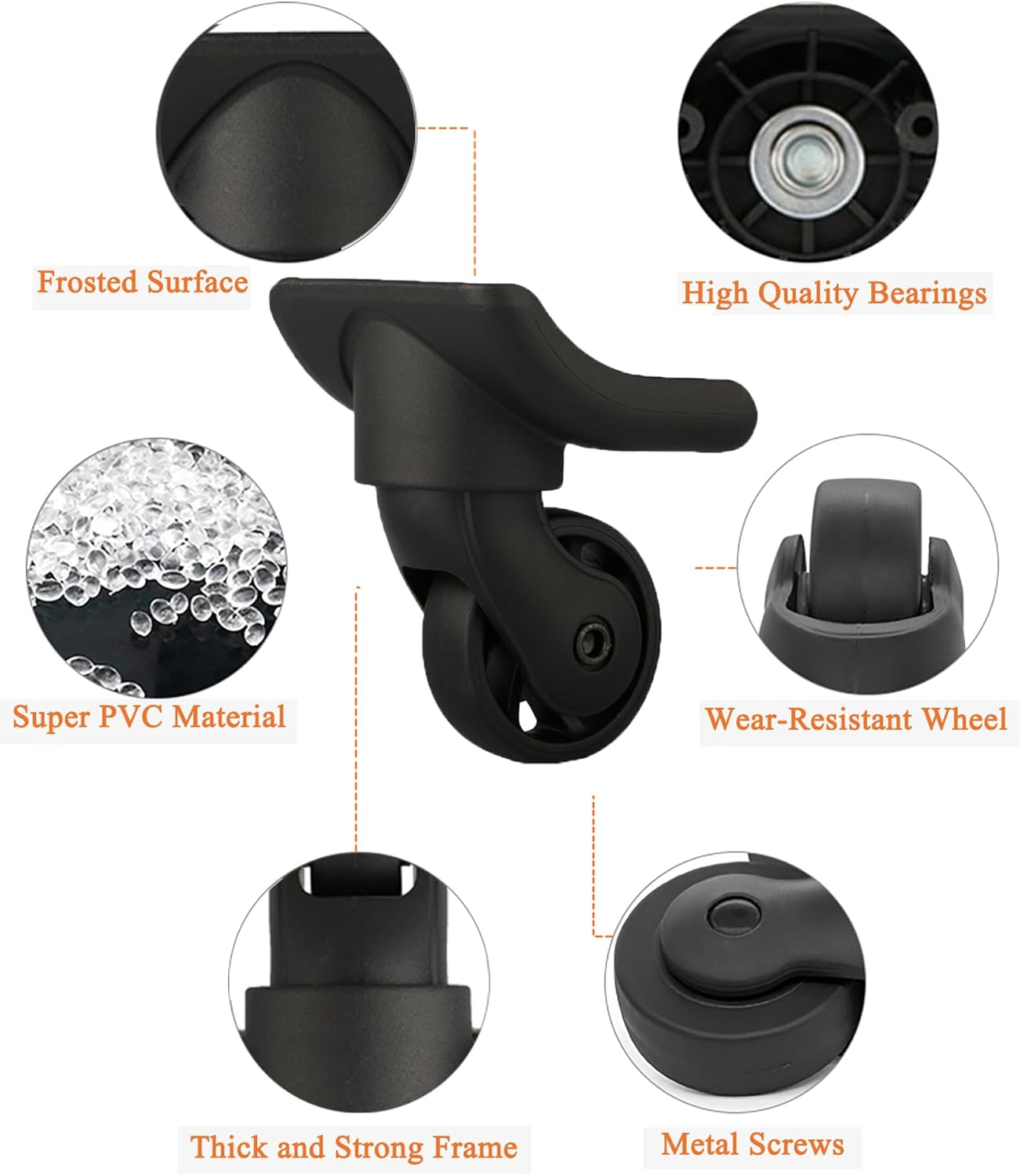 Replacement Luggage Wheels for Suitcases Repair, Set of 4, Luggage Spinner Wheel Replacement Repair Casters for Travel Customs Trolley Bag, TR149R - 4 Pcs, One Size, Non-Universal, Tr149R image number 6
