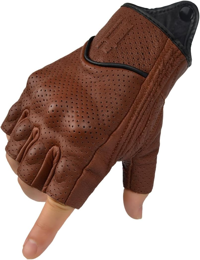 Harssidanzar Men'S Motorcycle Gloves Leather Perforated Motorbike Riding Driving Gloves CM044US image number 2