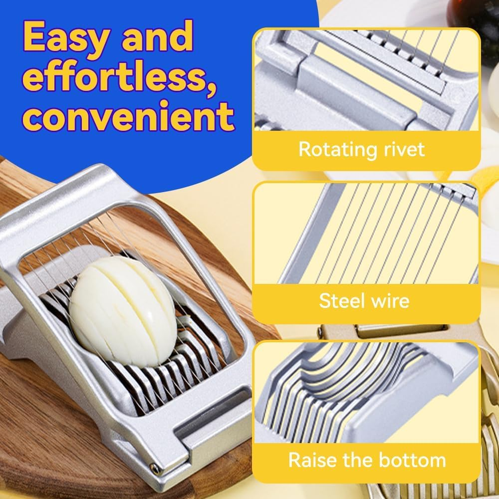 KAIAIWLUO Egg Slicer, Metal Egg Pieker, Egg Shaper for Boiled Eggs, Boiled Eggs, Cutting Kitchen Tool, Gadget, Stainless Steel Cutting Wire, Egg Divider for round and Oval Slices image number 6