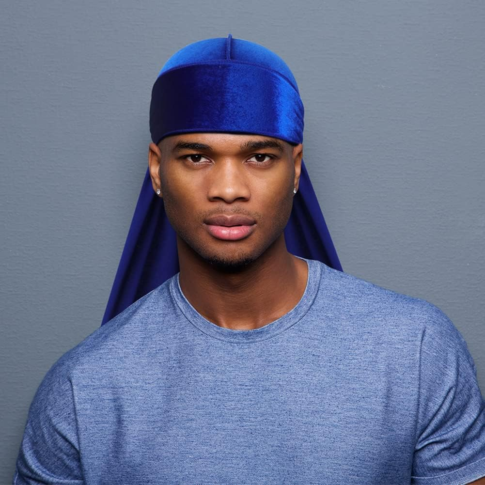 2 Pieces Velvet Durags for 360 Waves, Silky Doo Rag Durag Head Wraps with Extra Long Tail and Wide Straps for Men Women image number 2