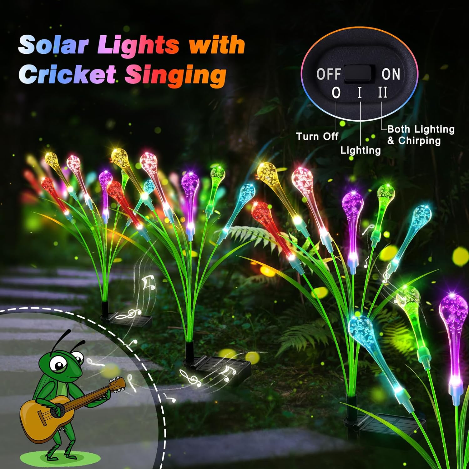 Bluefire 2 Pack Solar Garden Lights, Crystal Acrylic Water Drop Lights with 12 Bulbs, Waterproof Solar Lights Outdoor Patio Lights for Garden Lawn Patio Yard Wedding Party Decor(Multicolor) image number 5