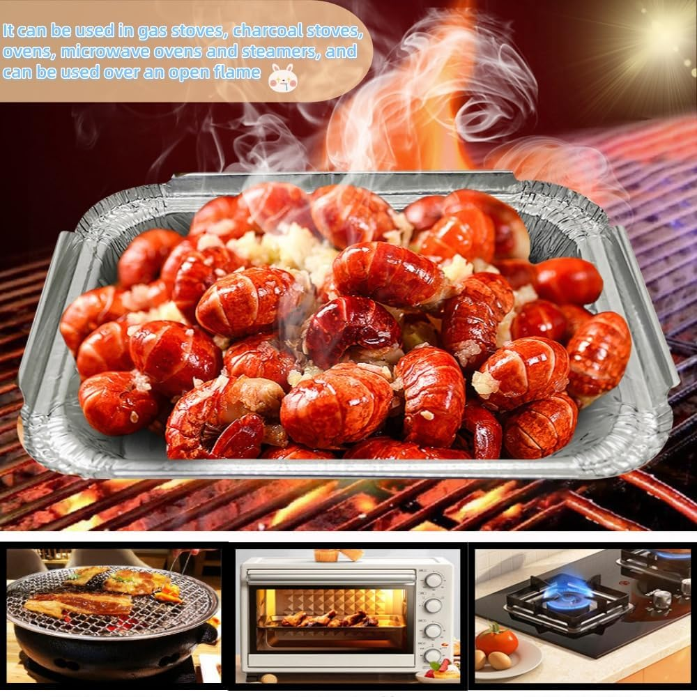 800-ML Thickened Aluminum Foil Food Container, Aluminum Foil Food Container with Lid, Used for Baking, Meal Preparation and Freezing, 60 Pcs image number 2