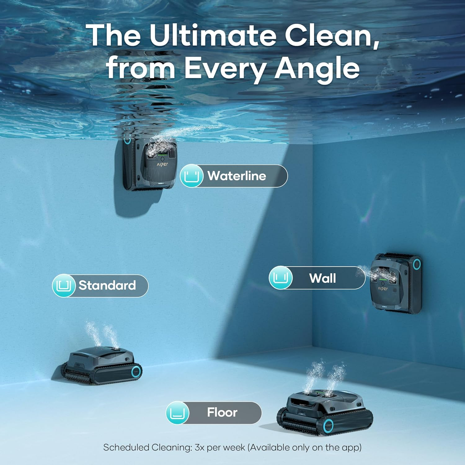 AIPER Scuba X1 Cordless Robotic Pool Cleaner, Upgraded Battery Life and Cross Pattern Smart Navigation, Horizontal Waterline Scrubbing, Ideal for Inground Pools up to 200㎡ - Gray image number 6