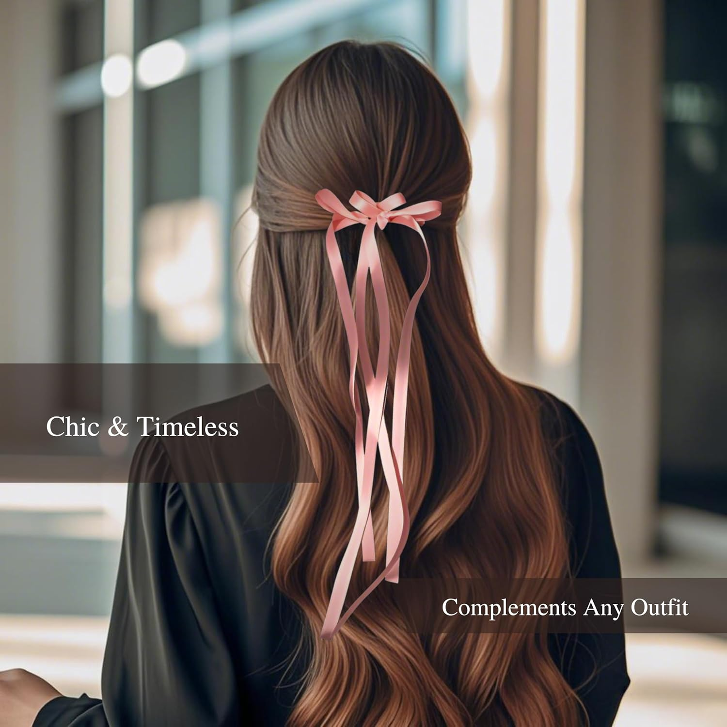 Elegant Hair Bow Clips for Women & Girls &ndash; 4Pcs Chic Satin Ribbon Bowknot Hair Accessories - Ponytail & Half-Up Styles &ndash; Stylish & Timeless Hair Bows for Any Occasion(Pink & Blue) image number 2