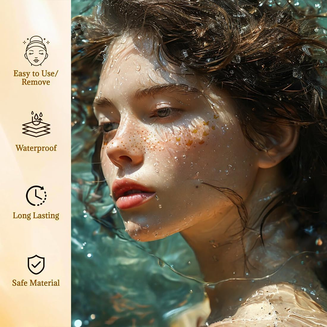 6 Pcs Gold Glitter Tattoos, Glitter Face Makeup Patches, Glitter Face Glitter Festival for Women, for Party/Carnival/Festival/Christmas image number 4