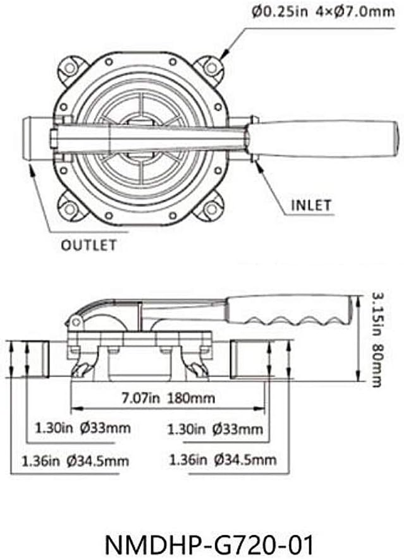 Manual Bilge Pump, 720GPH Diaphragm Self Priming Pump Boat Marine Manual Hand Bilge Waste Water Transfer Pump, 13Ft Discharge Head, 10Ft Suction Lift image number 6