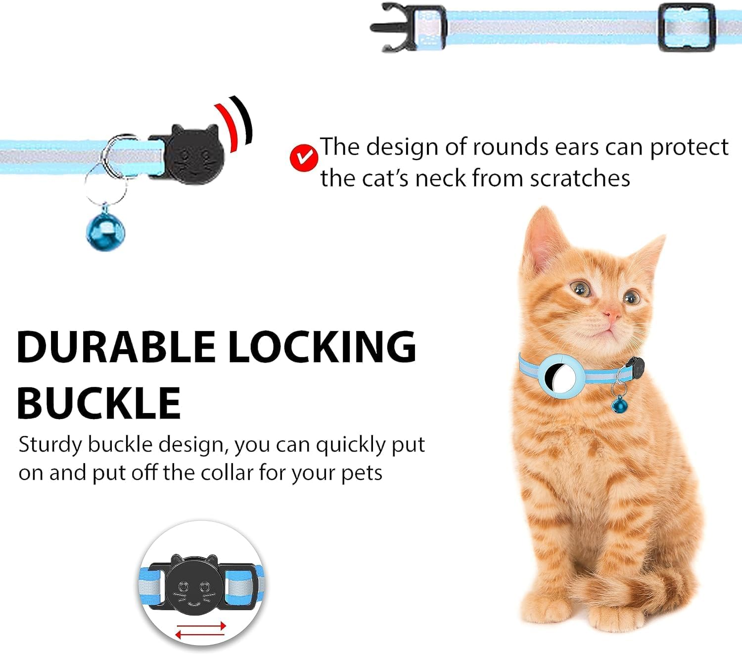 PF Doggy Safety Collar with Buckle for Apple Airtags - GPS Tracking for Kittens, Cats, Small Dogs, GPS Cat Airtag Not Included (Blue Grey) image number 3