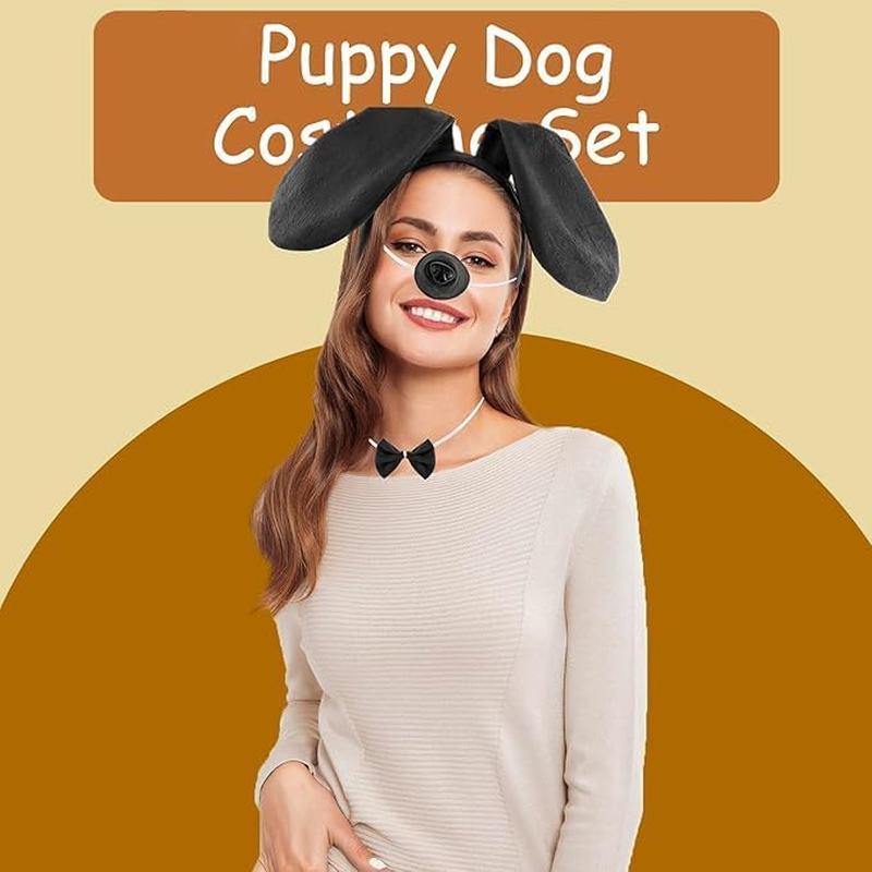 Dog Costume Set, Dog Ears Headband Tail Bow Tie Presents, Puppy Animal Ears Costumes Party Accessories for Women (Black, Pack of One) image number 2