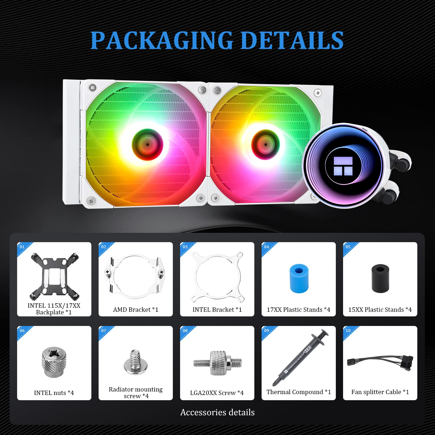 Thermalright Frozen Notte 240 White ARGB V2 PU Liquid Cooler, 240 CPU Cooling Specifications with 2 PWM CPU Fans, for AM4 /Am5,Intel Lga 115X/1200/2011/1851/1700, High-Performance Heatsink Radiator image number 2