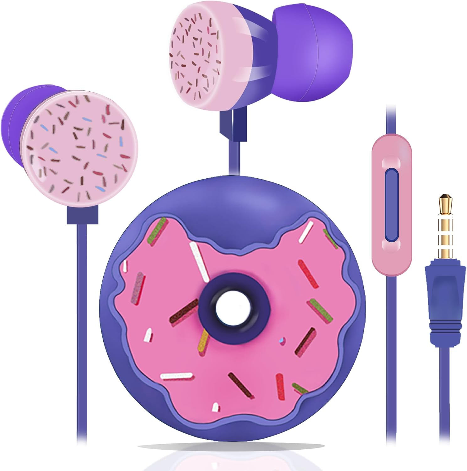 DTMNEP Cute Donut Earbuds for Kids, Kid Size Wired Earbud & In-Ear Headphones with Microphone and Lovely Earphones Storage Case Gifts for School Girls and Boys (Sky Blue)