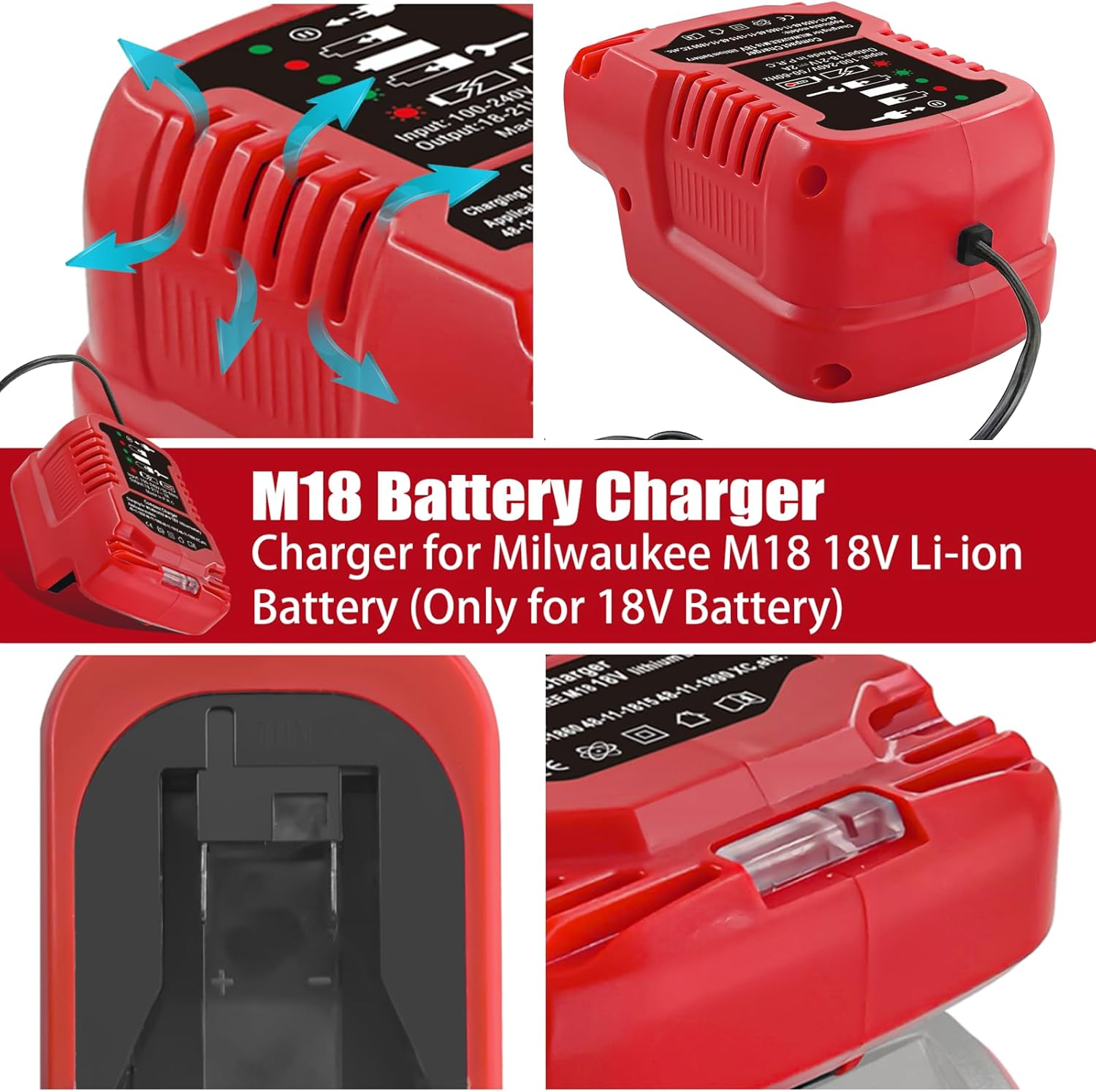 Portable Mini Charger for Milwaukee M18 18V Lithium Ion Battery 48-59-1812 48-11-2420 48-11-1815 48-11-1840 48-11-1841 48-11-1850 (ONLY for 18V) image number 5