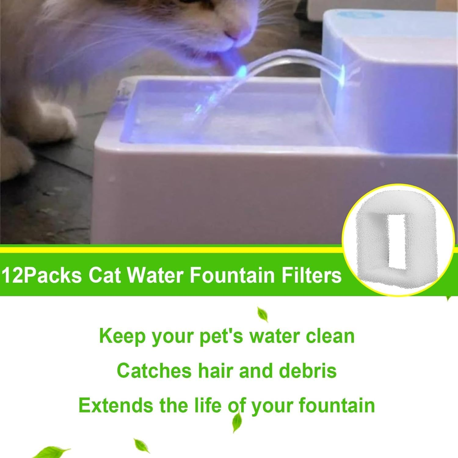 Poweka Replacement Foam Filter Accessories (12 Pack) for Cat and Dog Water Fountain Compatible with Ceramic Fountain and Drinkwell 360 Steel Fountain image number 3