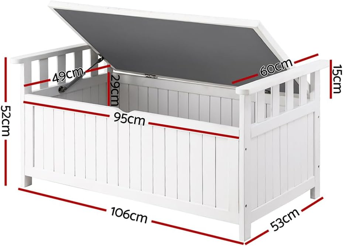 Gardeon Outdoor Storage Bench Box Wooden Garden Toy Tool Patio Furniture White image number 1