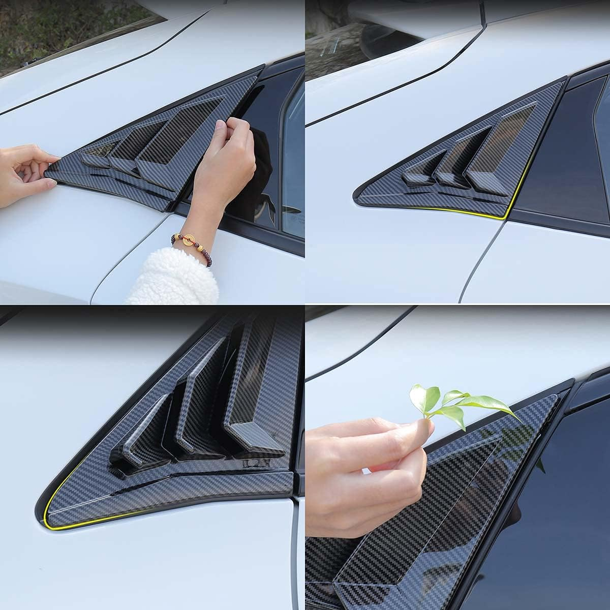 Carbon Fiber Racing Rear Side Window Louvers Air Vent Scoop Shades Cover Blinds Exterior Decals Compatible for Honda 10Th Gen Civic Hatchback Type R 2016 2017 2018 2019 2020 2021(Not for Sedan) - Black-Civic Sedan image number 6