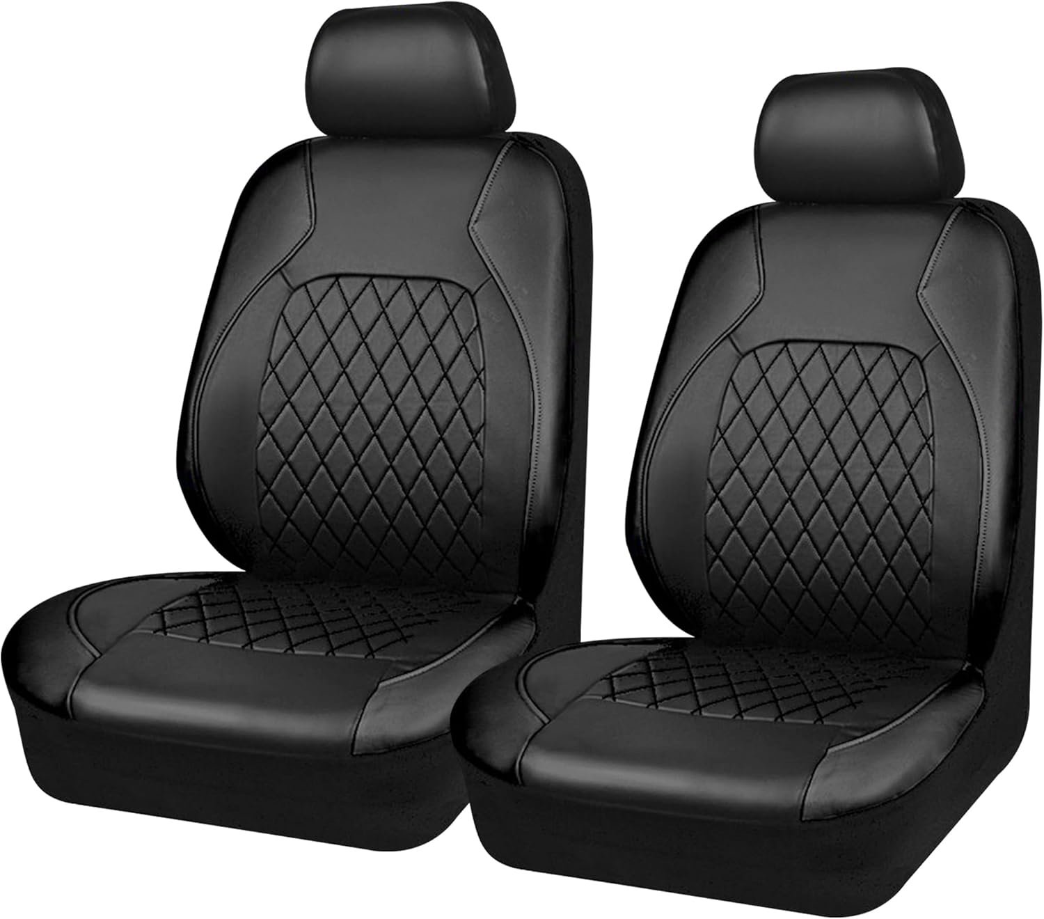 Car Seat Cover Leather Front Seats 2 Pieces, Automotive Front Seat Covers with Comfortable Mesh Back, Full Arround, Universal Fit Waterproof Seats Cushions Protectors for Sedan Vans SUV (Black) image number 2