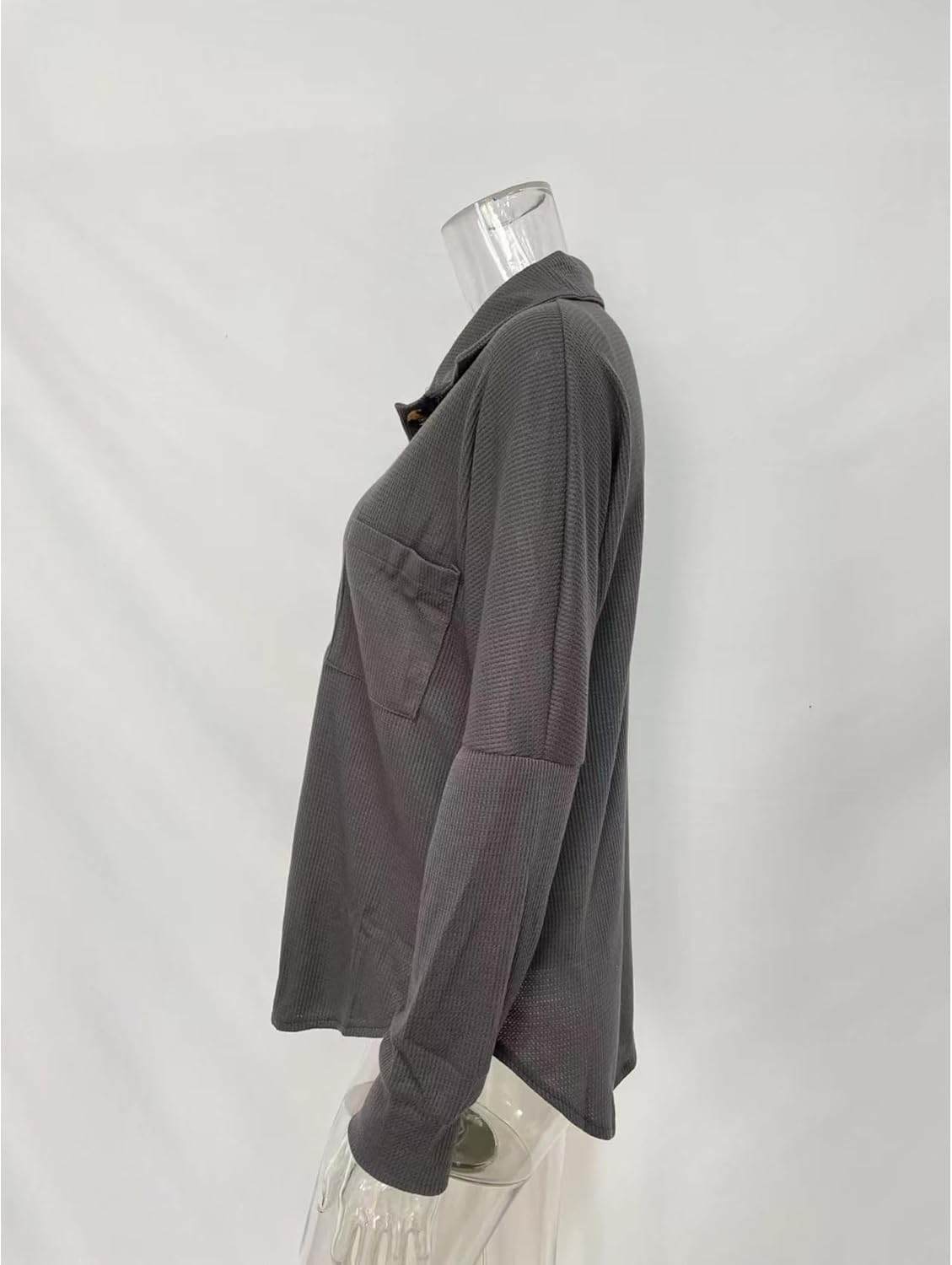 Women&rsquo;S Waffle Knit Shacket Jacket Casual Long Sleeve Blouses with Pocket Button down Shirts Dressy