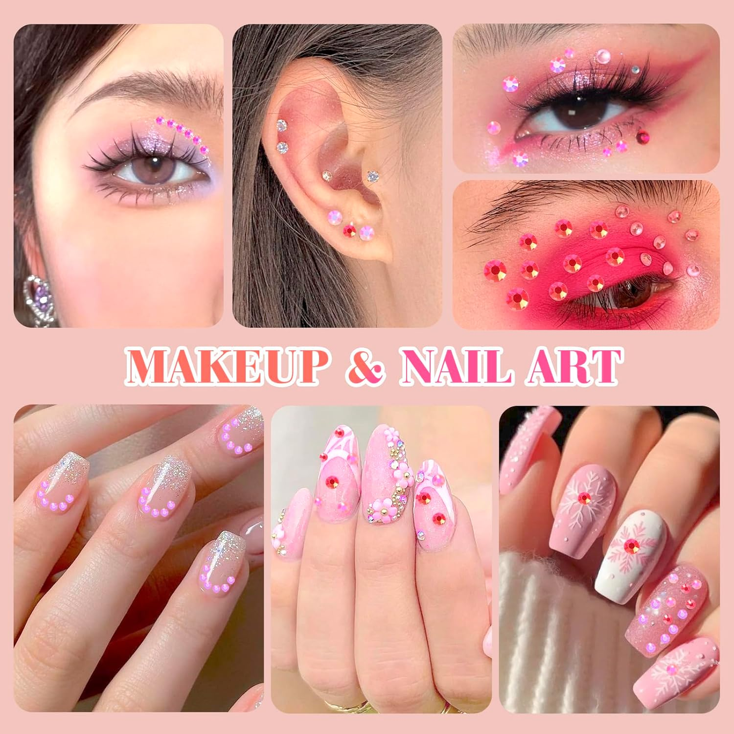 Cynailli Pink Color Jelly Resin Rhinestones, 3D Round, 3 Size, 12 Pieces, Acrylic, Craft Bead, Bedazzled Gems for Nails DIY Clothes Face Makeup DIY Jewelry with Tweezer Pen - Color-S4 image number 6