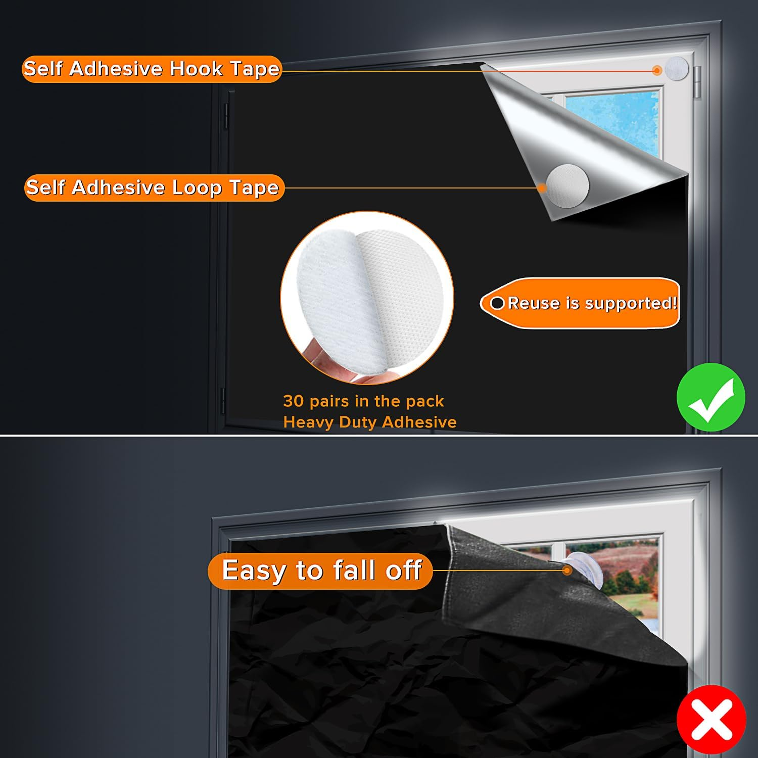 Blackout Blinds, (400 X 145CM) Portable Blackout Curtains, 100% Blackout Material Temporary Blackout Blinds for Baby Nursery, Bedroom, Dorm Room, or Travel Use image number 1