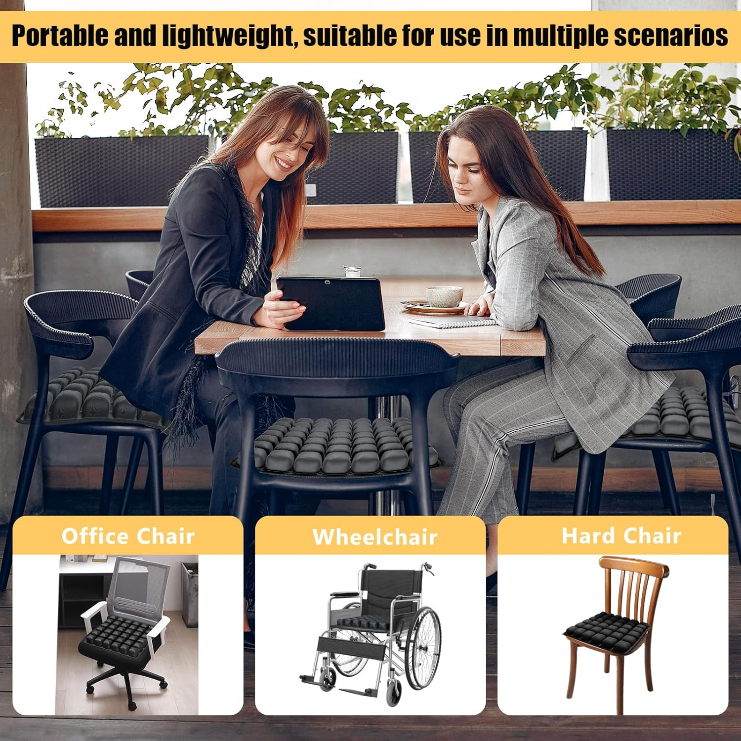 Upgraded Portable Travel Cushion, 3D Air Cell Seat Cushion, Self-Inflatable Seat Cushions, for Pressure Relief, Comfortable Travel for Airplane, Wheelchair, Car Set, Office Chair, Floor(49 Air Cells) image number 6