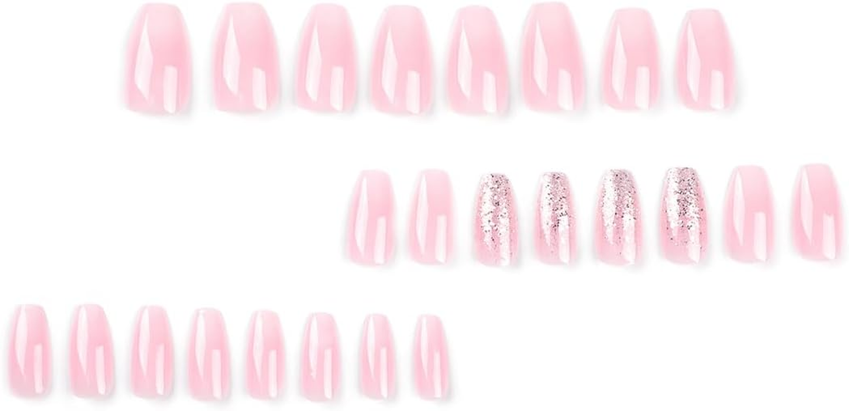 Resweky Coffin Long False Nails Pack of 24 French Sequin Print on Nails Glitter Pink False Nails Full Cover Acrylic Nails for Women and Girls image number 4