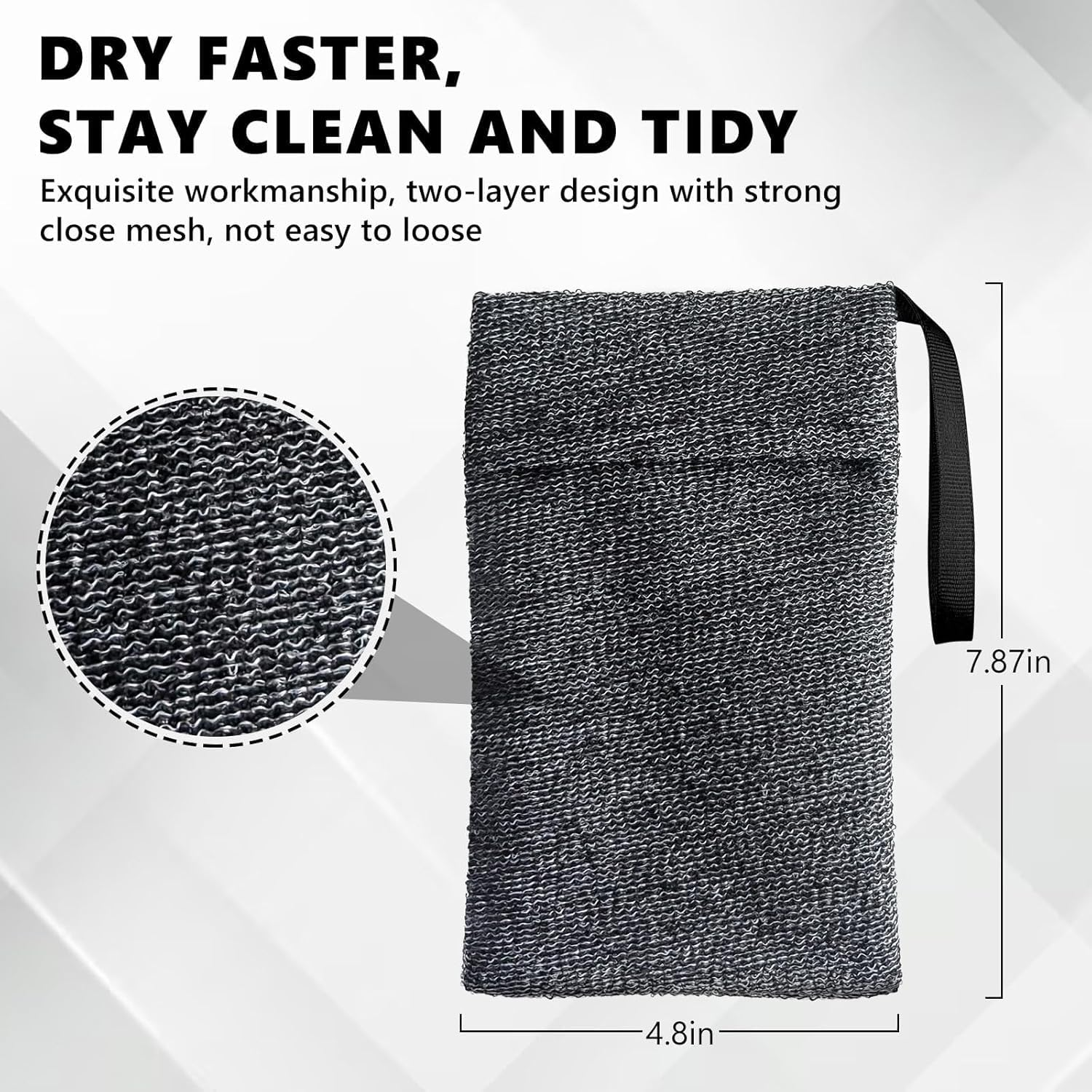 2-Pack Exfoliating Soap Bag,Mesh Soap Saver Pouch for Rich Lather, Gentle Body Scrubber & Foaming Soap Pocket &ndash; Ideal for Bath & Shower (Grey) image number 2