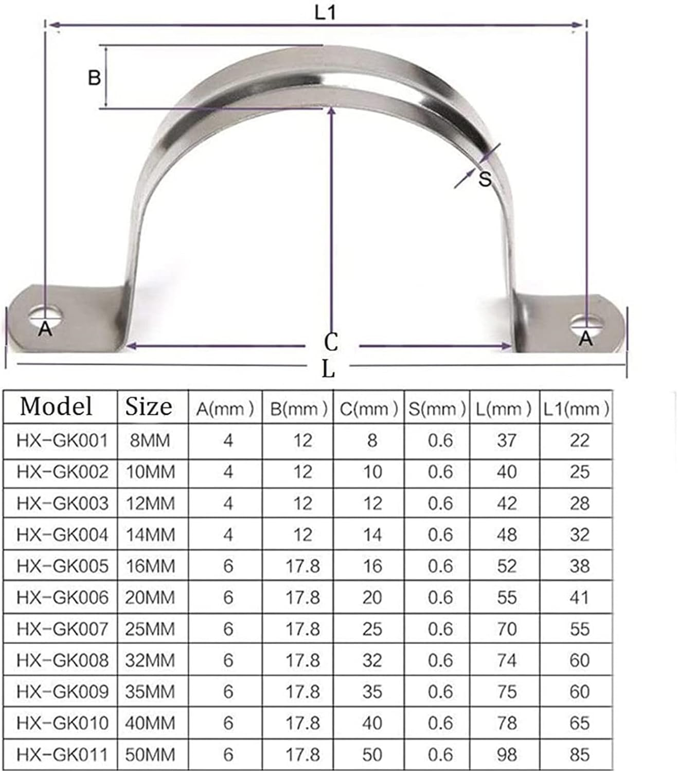 50Pcs 10Mm Stainless Steel Plumbing Pipe Saddle Clip Tube Bracket U Shaped Clamp Strap (10Mm) image number 3