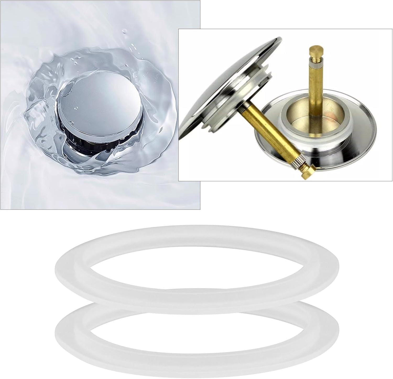 Emsea 10PCS O-Rings Bath Plug Seal Ring Transparent Silicone Sealing Gasket Pop up Basin Waste Seal for Push-Up Pop up Sink Drain Plug Basin Plug 34Mm ID 43Mm OD image number 1