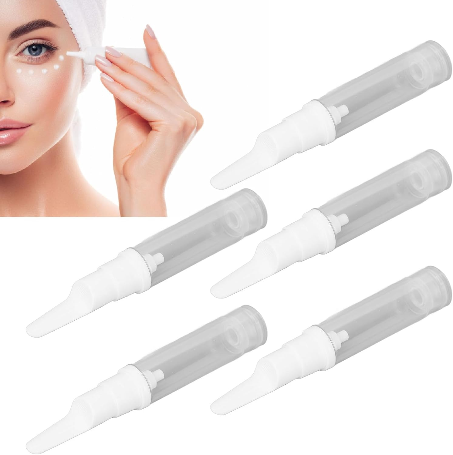 5Pcs Duckbill Nozzle Vacuum Pump Bottle Clear Refillable Travel Dispenser Container for Eye Cream Lotion 10Ml