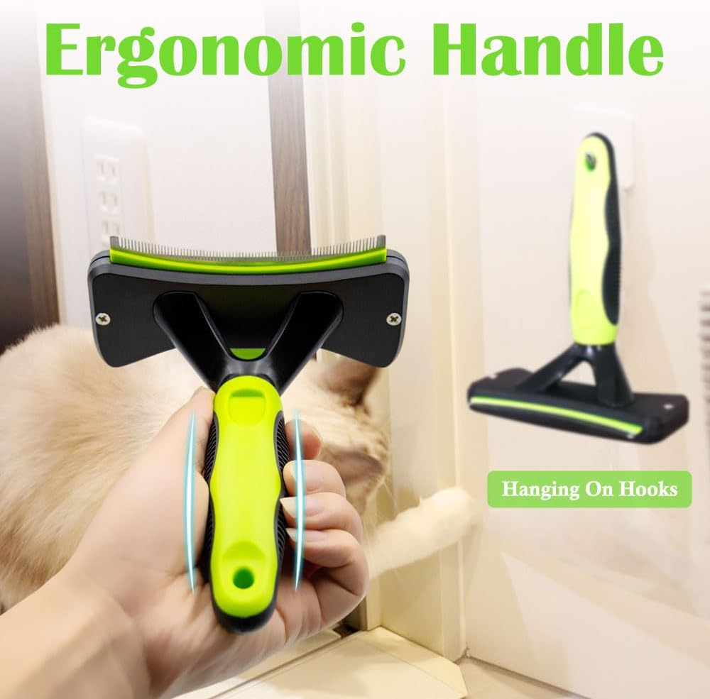 TINY SPARK Dog&Cat Brush for Shedding Curved Blade Self Cleaning Deshedding Brush Dog Undercoat Rake for Short Medium Long Hair(Green,L-11.5Cm) image number 1