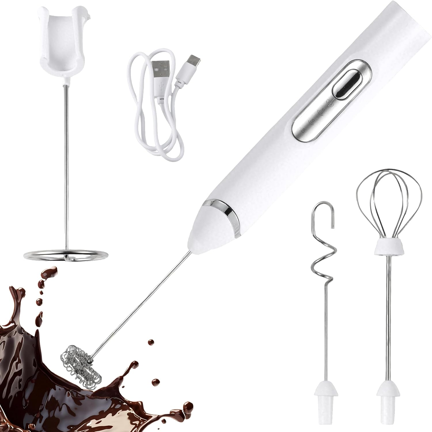 Milk Frother, Handheld Electric Foam Maker,Rechargeable Power Frother Wand Foam Maker,Drink Mixer for Coffee, Latte, Cappuccino, Matcha, Hot Chocolate, Egg,With Stand, Black