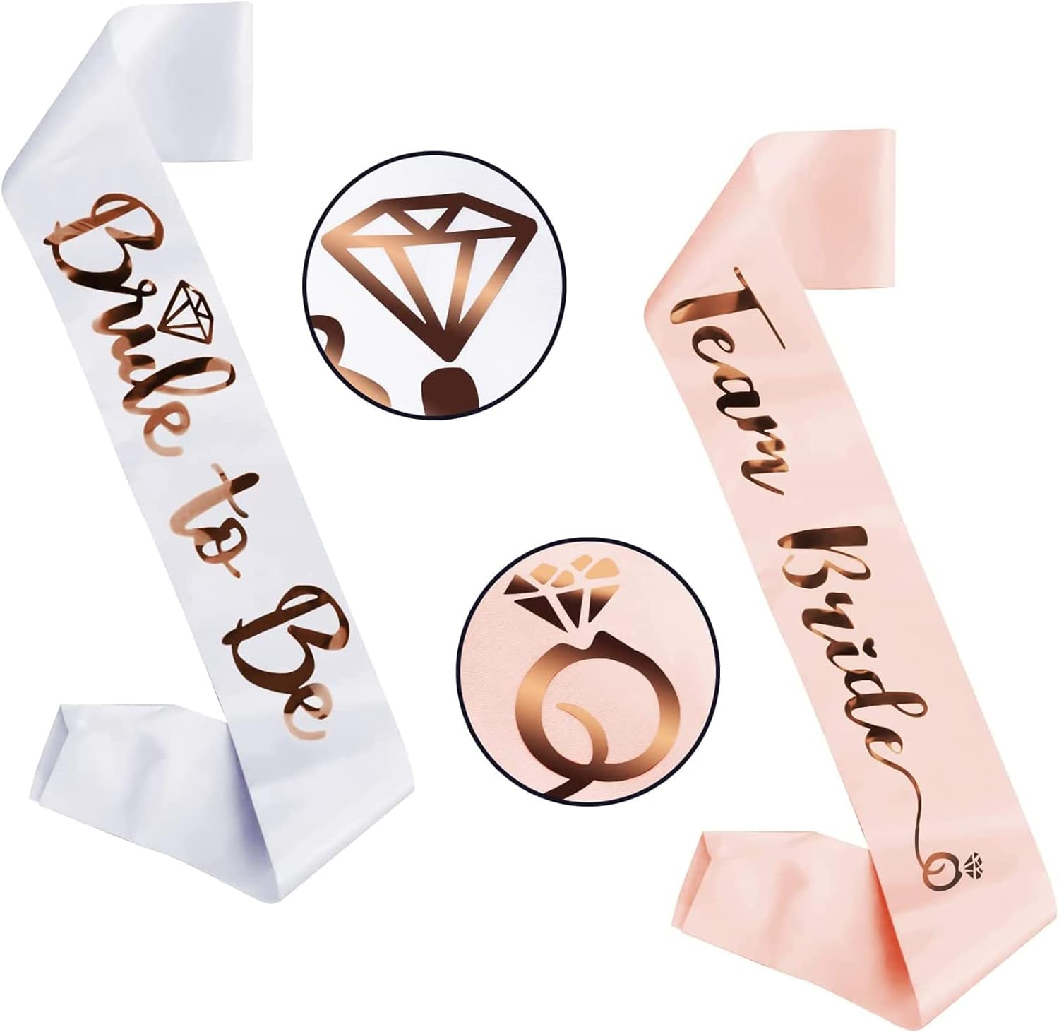 7Pcs Team Bride Sash Set - 1 White Bride to Be Sash & 6 Team Bride Sashes Bachelorette Party Supplies with Shiny Rose-Gold Sash Bridesmaid Sashes for Bridal Hen Party Wedding Decorations